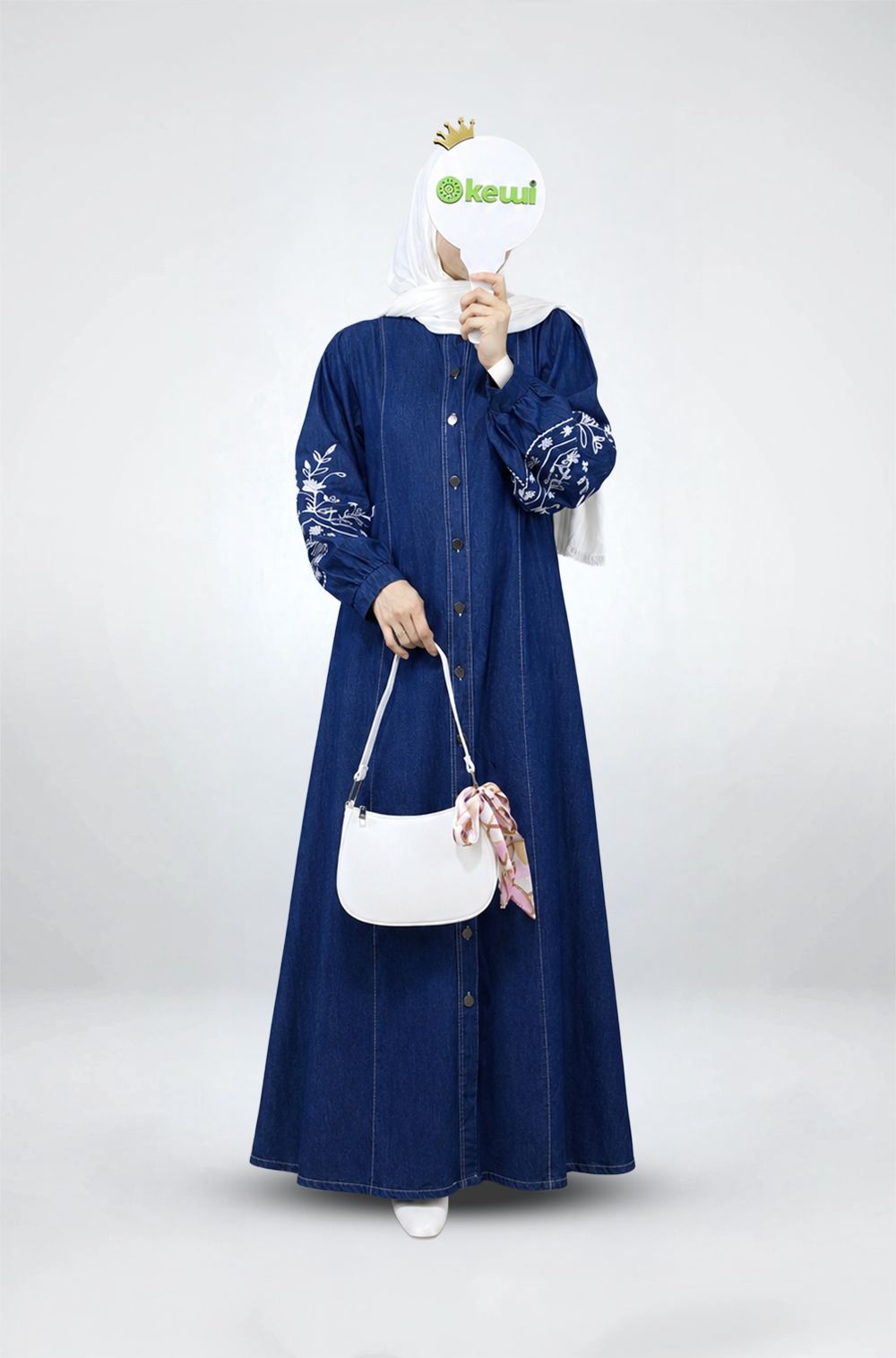 Denim Bloom Embroidered Abaya Dress