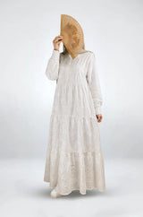 Bloom Embroidered Maxi Dress-Cotton Voile